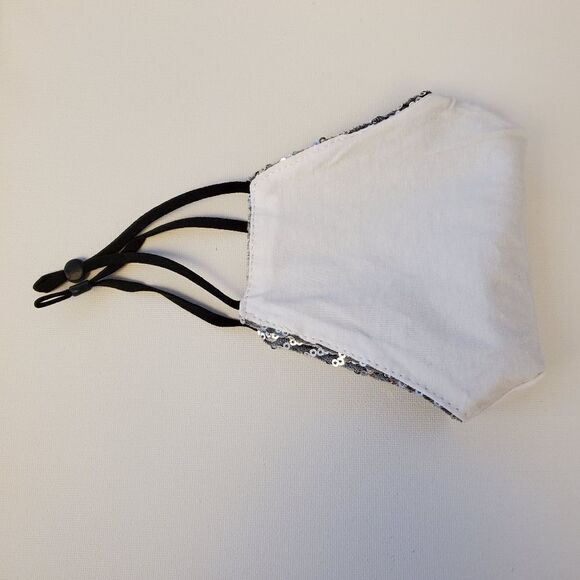 SALE Designer Silver Sequin Face mask - Picture 2 of 4